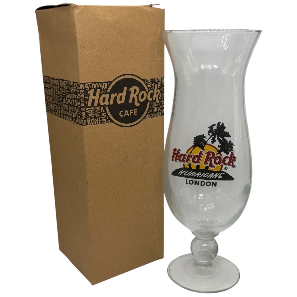 Hard Rock Cafe London Hurricane Glass With Box‎ Tropical Palm Tree Logo